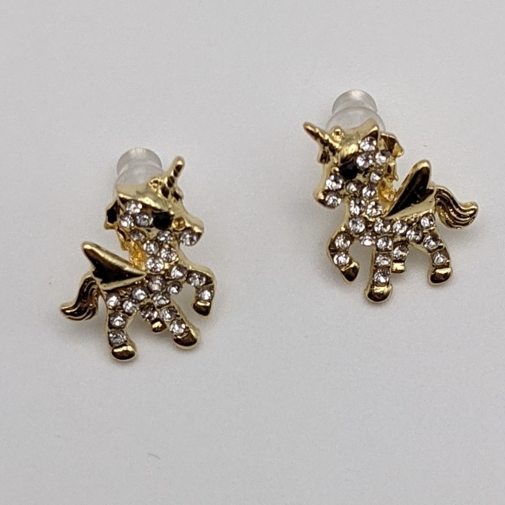 Unicorn gold cubic zirconia stud earrings - Picture 3 of 6